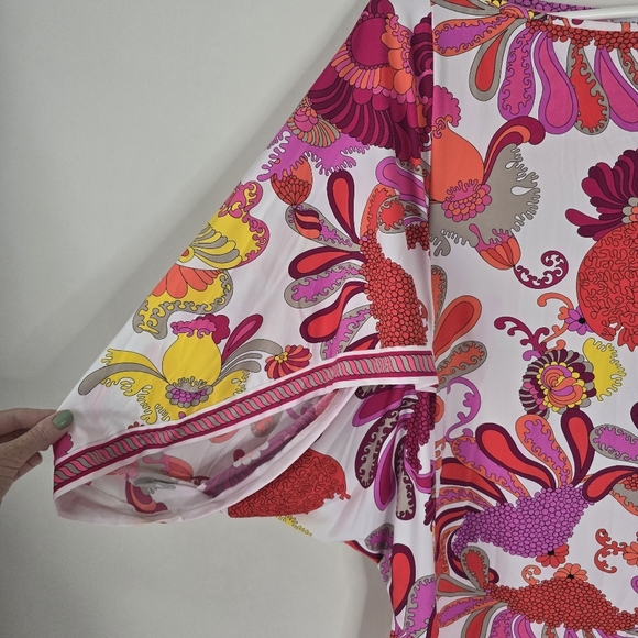 Trina Turk Caprice Tunic Swim Cover Up M Vibrant Orange/Pink Stretch Flowy - Picture 5 of 10
